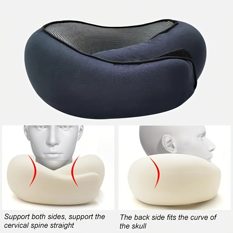 1pc ergonomic u shaped memory foam travel pillow   neck support with soft slow rebound non deforming airplane cushion knitted polyester cover spot clean   free carry bag details 4