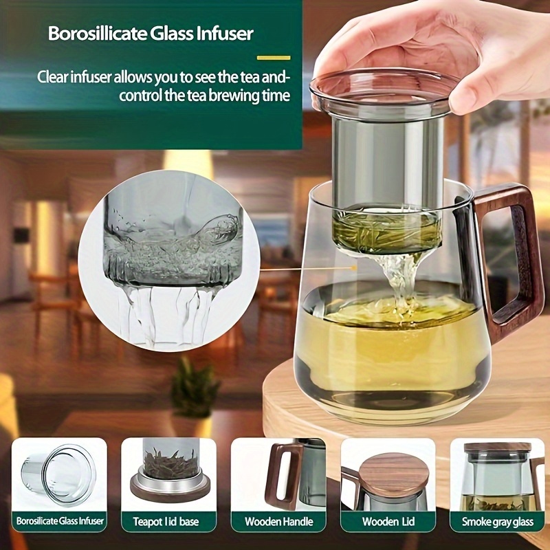 

Verre à thé transparent en borosilicate à haute résistance, séparation eau/thé, tasse à thé pour le salon, tasse à thé florale gris fumé pour le bureau