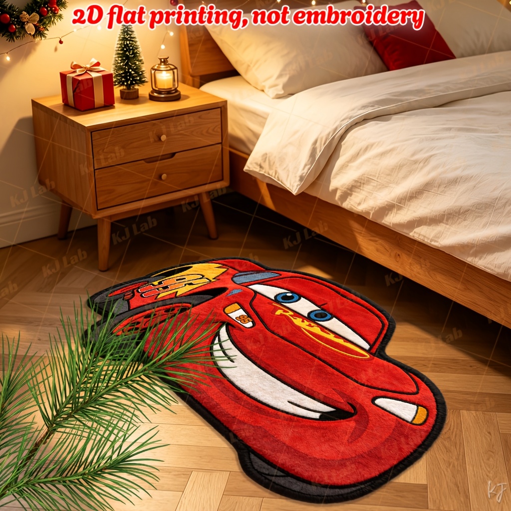 TEMU 2d Flat 1pc Wavy Irregular Floor Mat Yx418 - Red Race Car Lightning Design - Warm And Cute Long Runner Rug, Soft And Comfortable, Suitable For