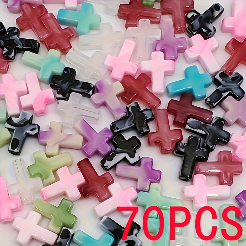 30/70pcs Random Mix Acrylic Cross Shaped Beads & Beads Additions For Jewelry Making Handmade Necklace Bracelet Key Chain Additions