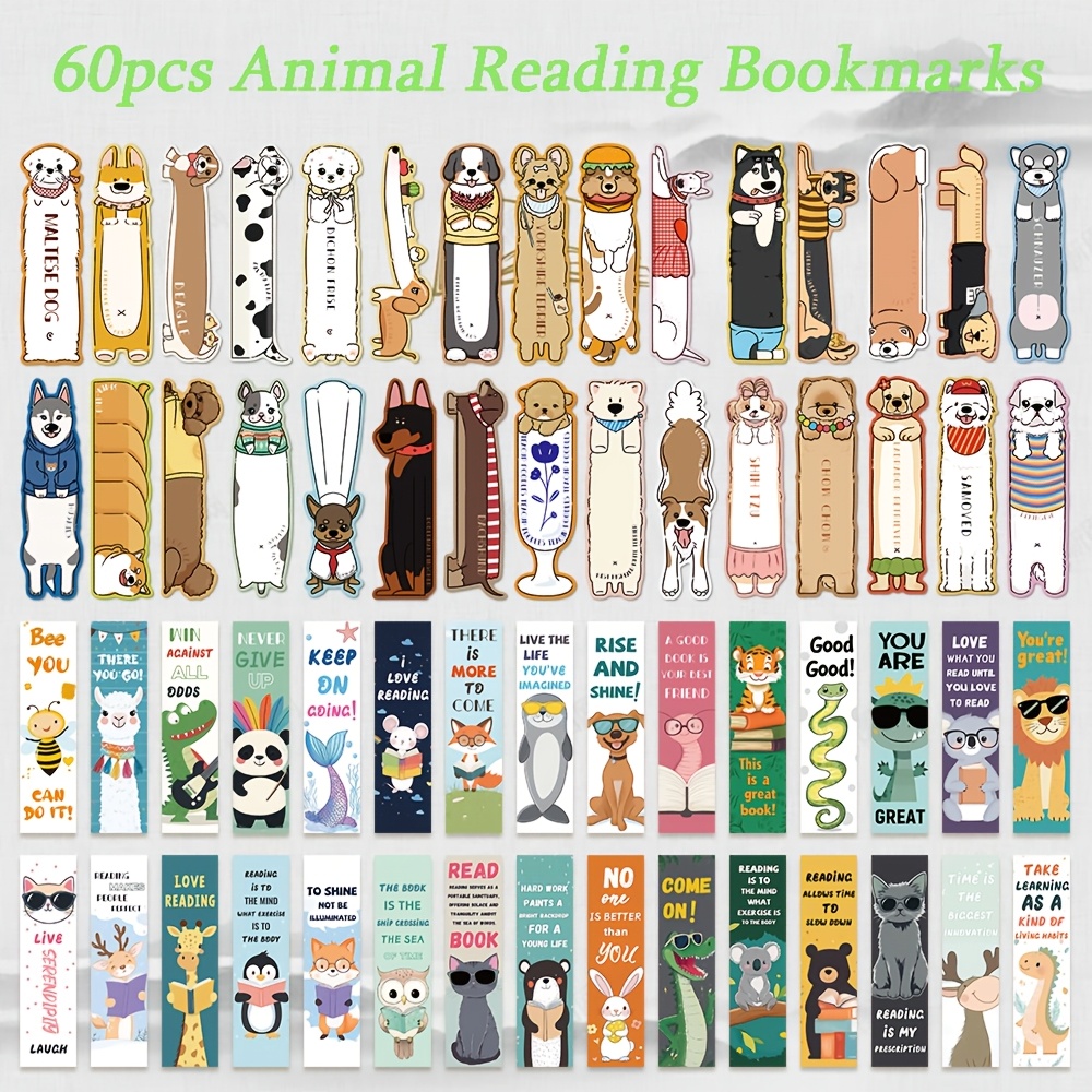 Image of 60pcs Cartoon Animal Reading Book Bookmark Literary High-value Creative Book Decoration Card Hand Account Reading Mark Card
