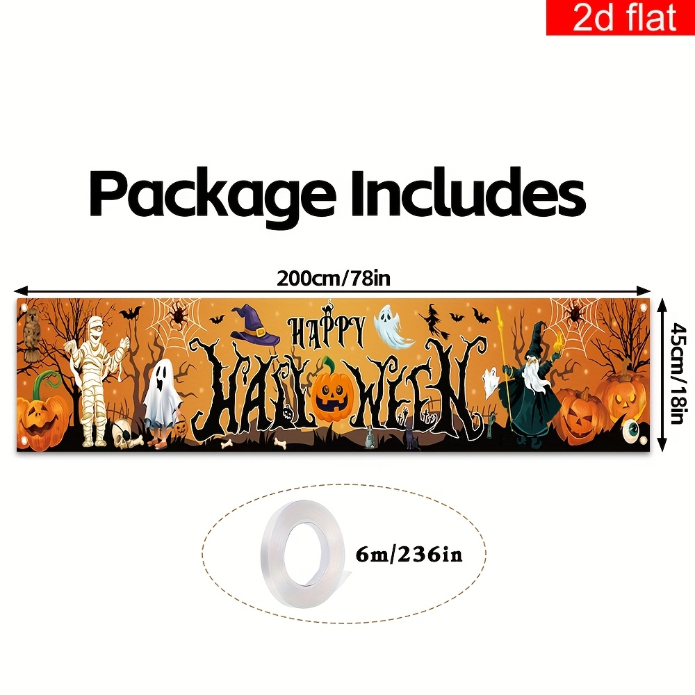 2d Flat, 2d Flat - 2d Flat, 2d Flat - 2d Banner, 1pc, Happy Halloween Yard Banner, Made Of Polyester, Trick Or Treat, Suitable For Indoor And Outdoor Garden Porch And Yard Decoration