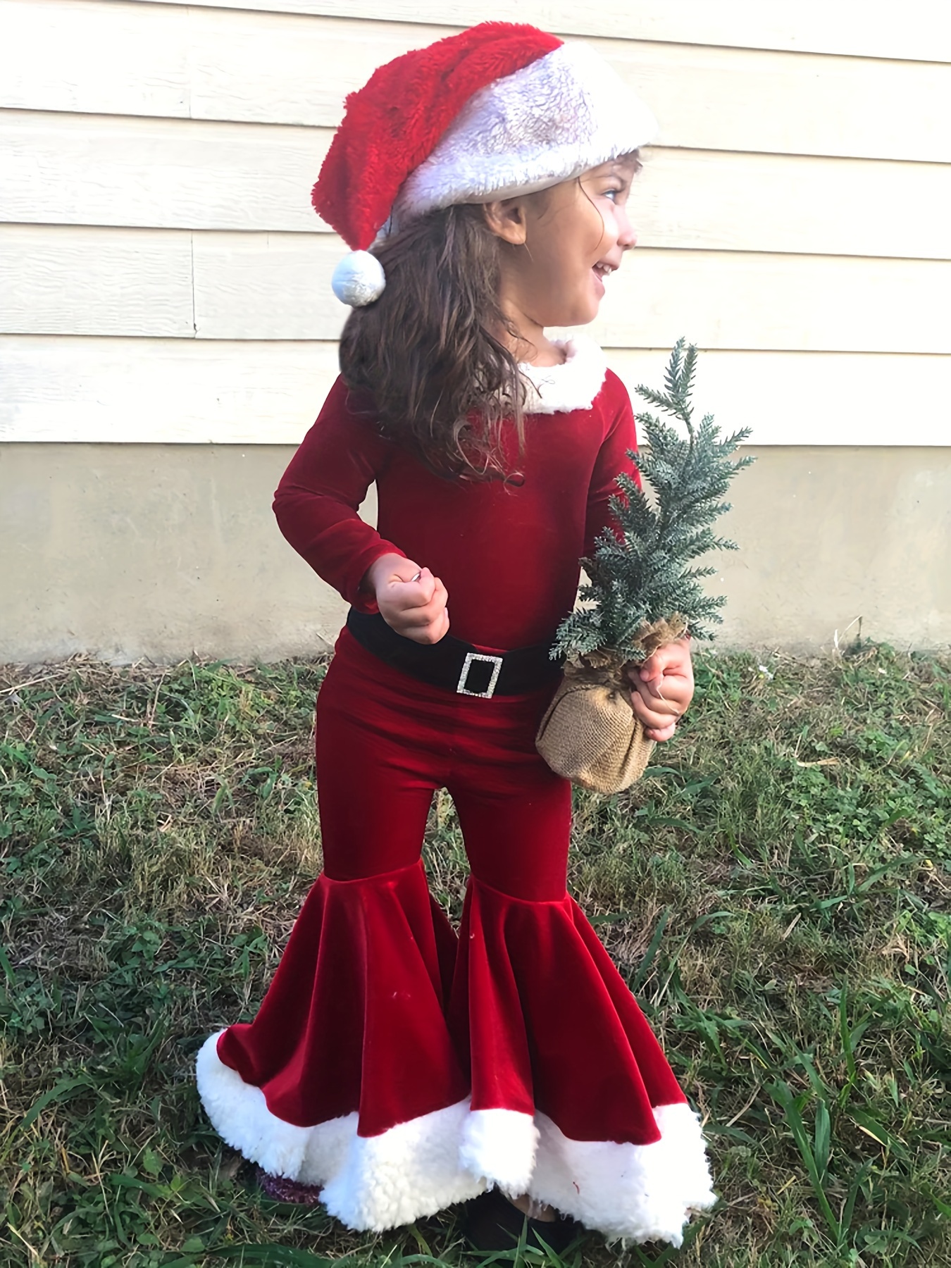 Zidan Selection Kerst Lange Mouw Top + Uitlopende Broek + Hoed Driedelige Set voor, Perfect voor Buiten, Kerstcadeau, Vakantie Outfit, Feestelijk Design