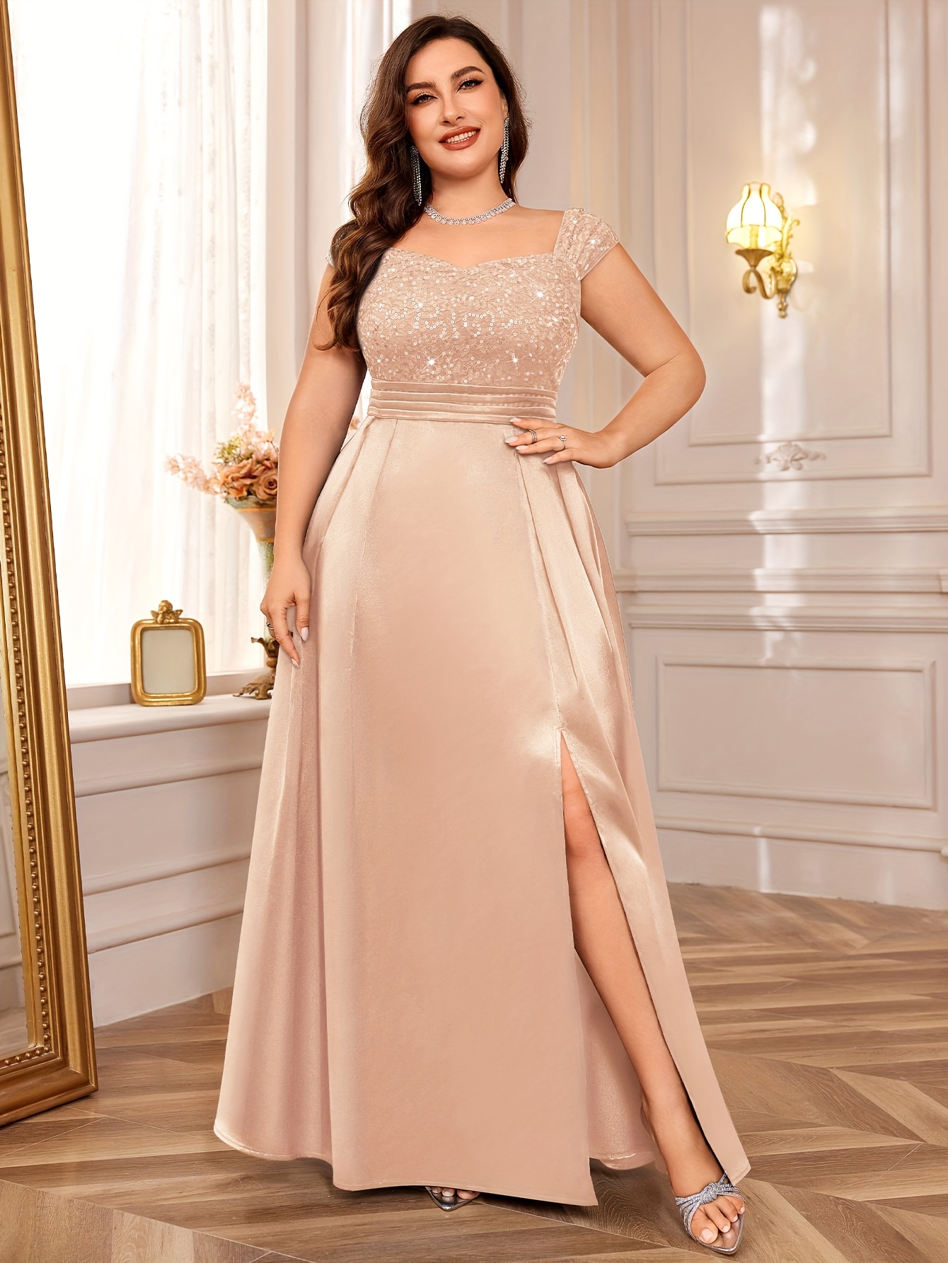 green emerald velvet dress Pleated Long A-Line Formal Dress with Bell Sleeves Rose Gold / 10