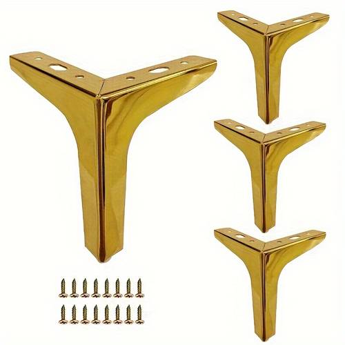 a set of 4 golden metal furniture legs diy triangular table legs suitable for cabinets sofas coffee tables tv stands and feet in four height specifications 10cm 3 9in 13cm 5 1in 15cm 5 9in and 17cm 6 7in