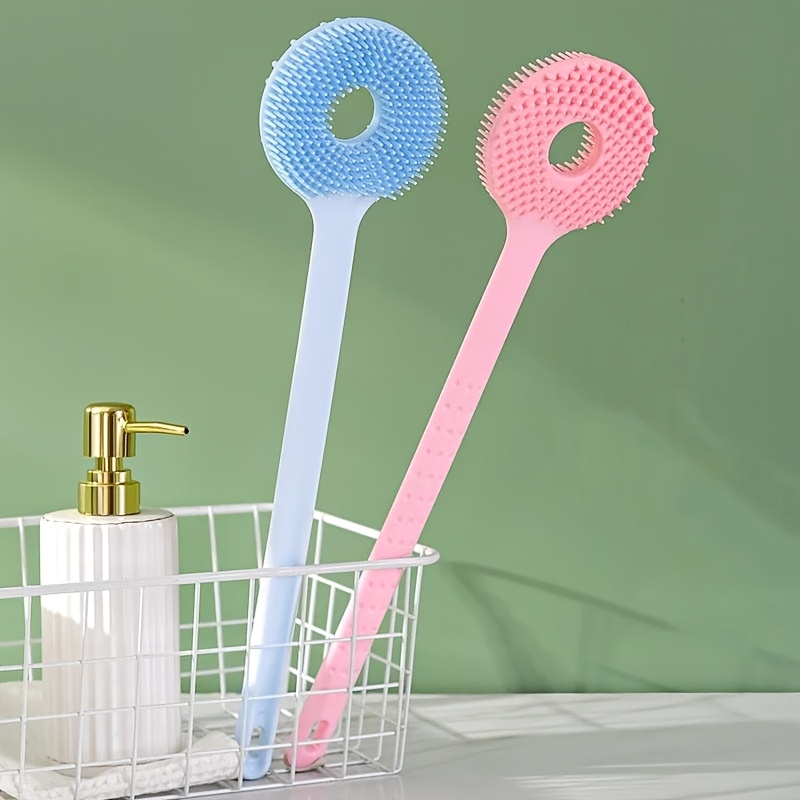 2pcs Long-Handled Silicone Bath Brushes with Hooks