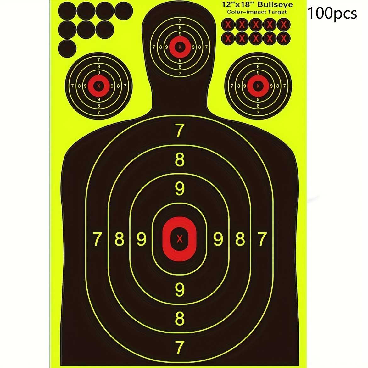 12x18 Inch Silhouette Splatter Targets - Bright Fluorescent Yellow Easily Seen On Impact When Hitting Target for BB Guns, Airguns, Rifles, Indoor And Outdoor Ranges (10/20/50/100 Packs)