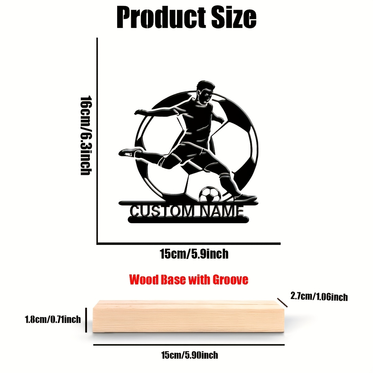 TEMU 2d Flat - - 2d Wall Decora Custom Metal Art Statue Of A Football Player With A Wooden Base, Featuring Personalized Lettering. This Cast Iron