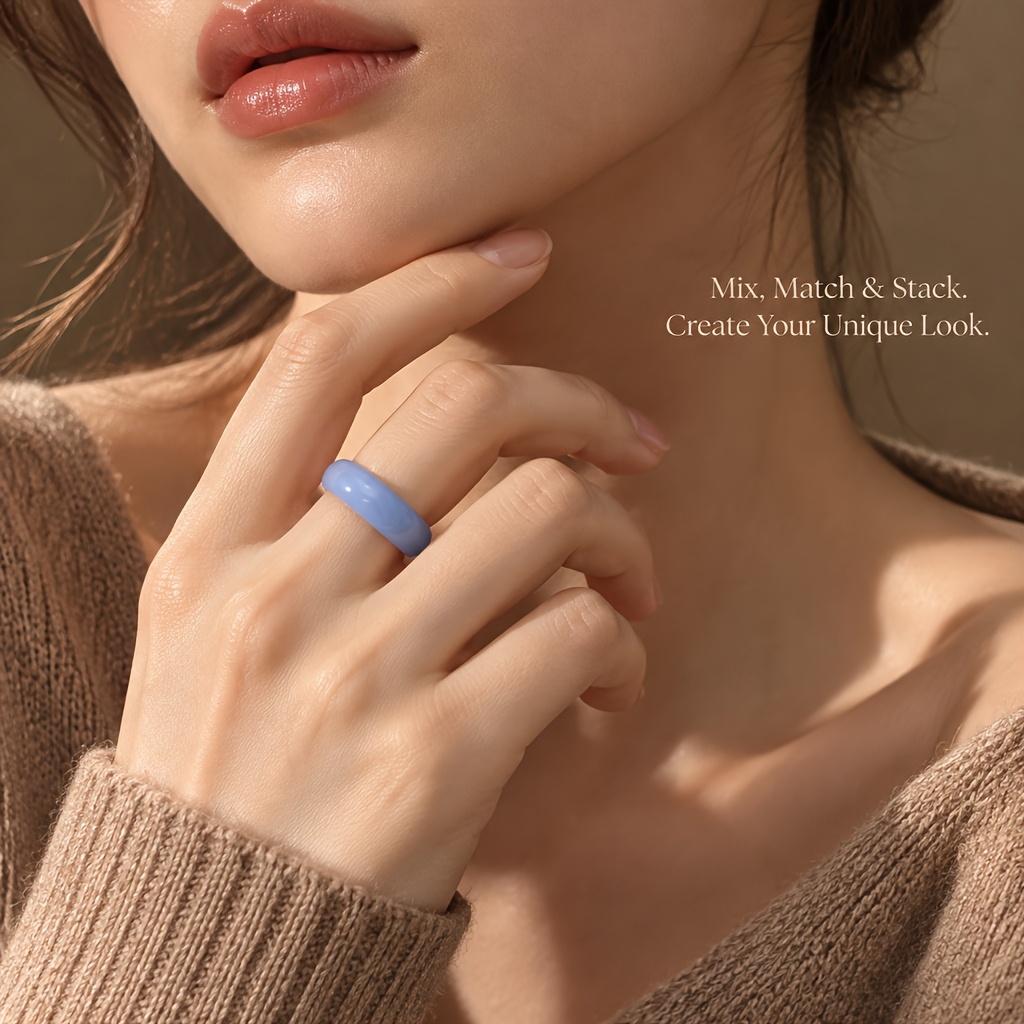 2pc Glowstone Transparent Band Ring Set, Versatile Gift