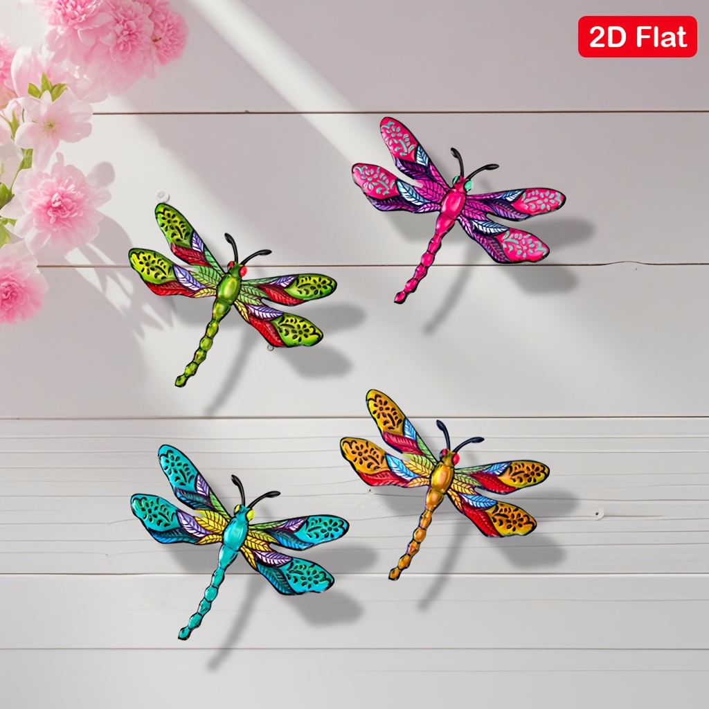 홈, 침실, 거실 및 야외 공간에 적합한 컬러풀 아이언 장식용 2D 플랫 메탈 잠자리 벽 예술 세트 4개 - 방 장식을 위한 완벽한 제품, image size:1024x1024