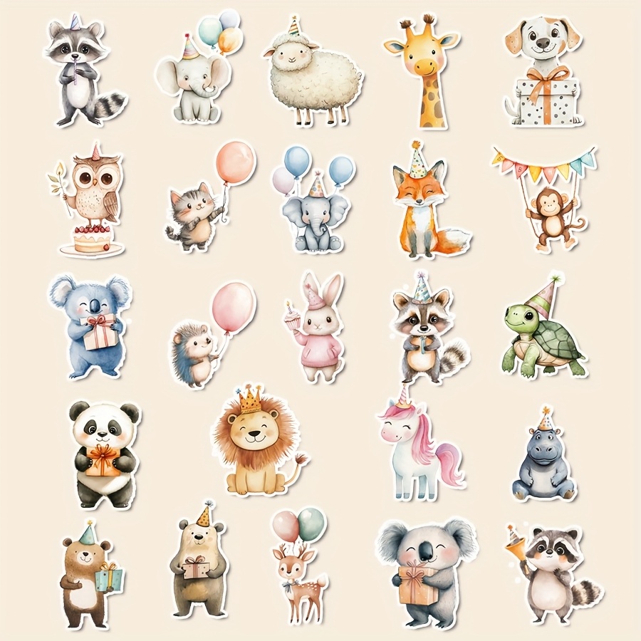 Image of 1 Set, Animal Happy Birthday Theme Stickers, Suitable For Greeting Card Making, Birthday Album, , Guitar, Laptop, Suitcase, Phone Case, , Poster, Photo Album, Helmet