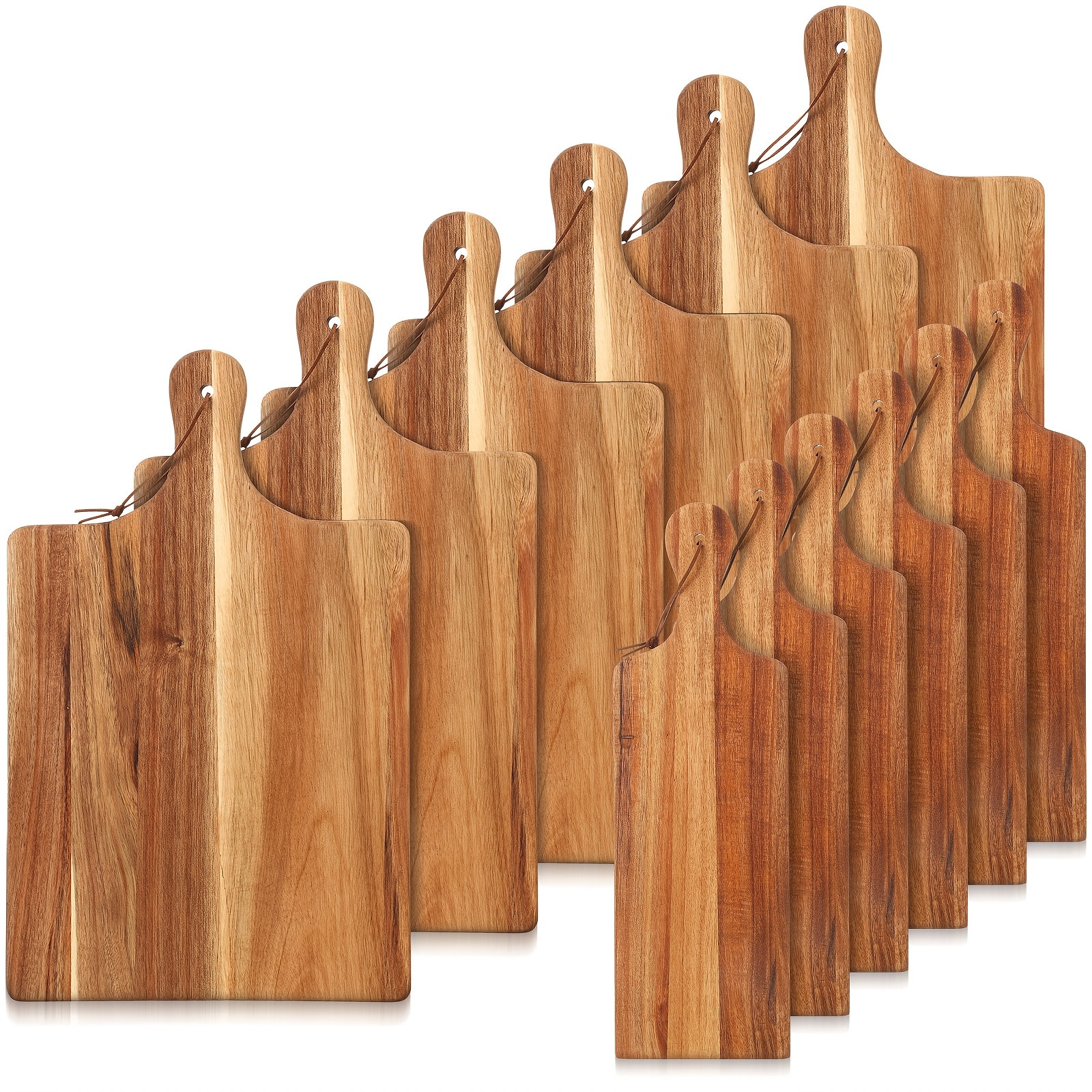 

12pcs Wood Cutting Board Set With Handles - Elegant & Chopping Blocks, 16'' X 5'' - Ideal For Valentine's, Day, Weddings, Housewarming Gifts