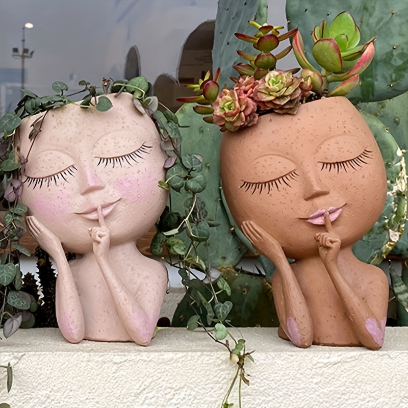 

1pc Resin Flower Pot Ornaments With European And American Style, Face-shaped Flower Pot With Rustic Style, Flower Pot Decoration Ornaments As Gifts