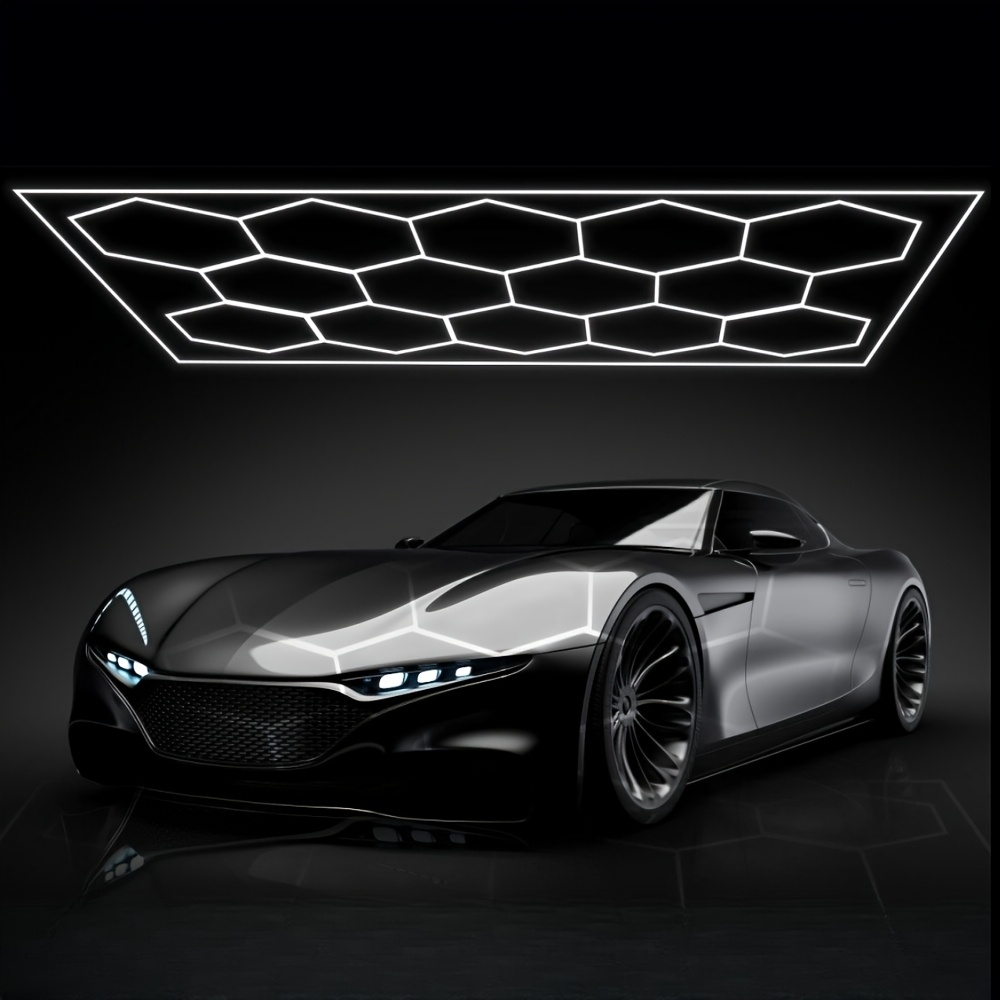 E-shop Sechseckige Garagenleuchte - 14-Loch Halbflachmontage-Design, Rechteckiger Rahmen Waben-LED-Garagenleuchte, 6500K für Garage, Werkstatt, Gaming,
