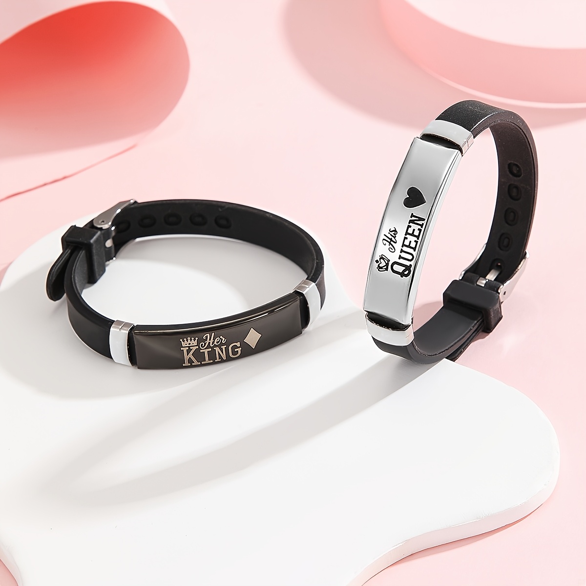 2pcs Luminous Square Couple Bracelets, Heart Crown Pattern