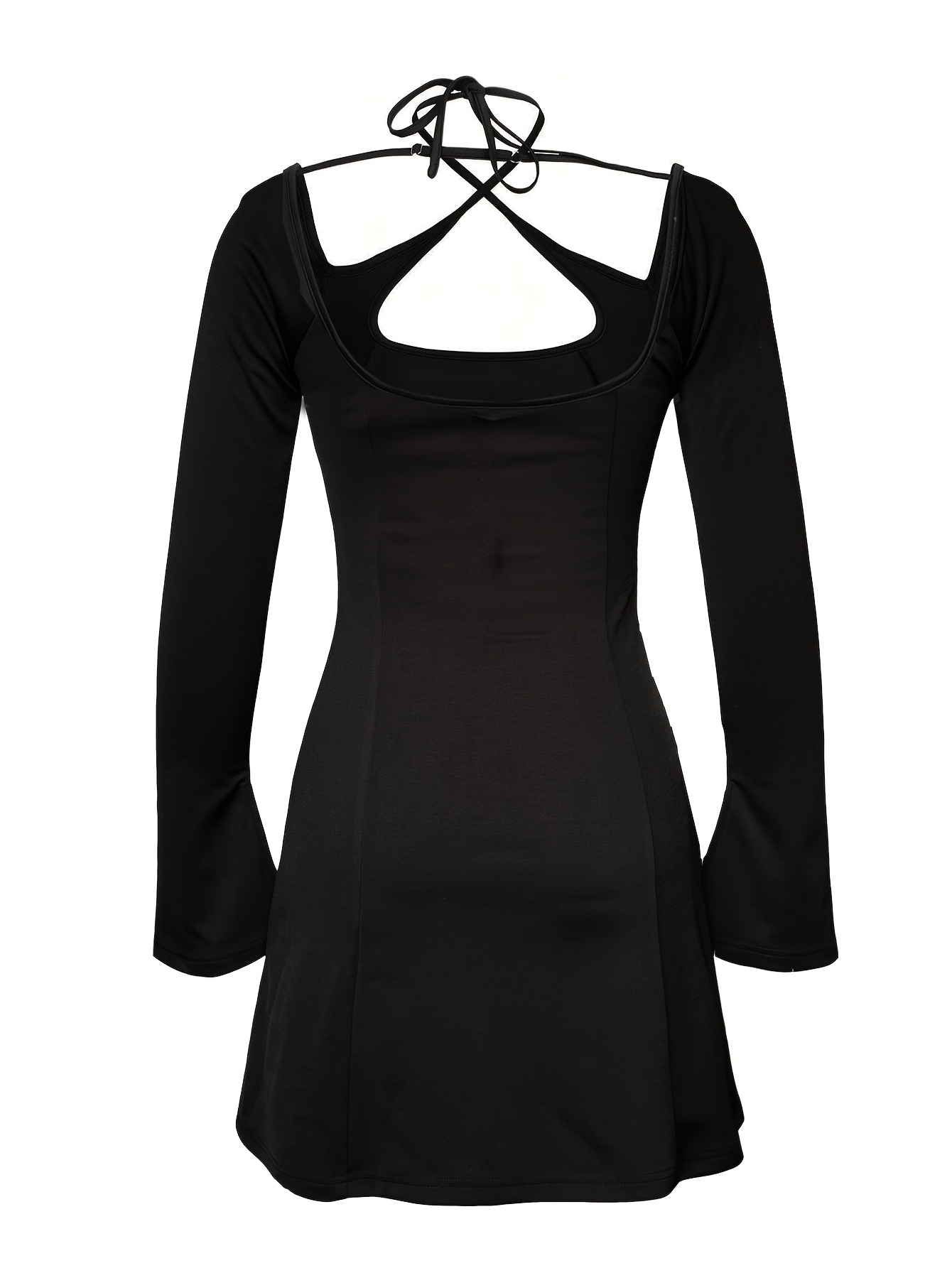 elegant polyester peplum dress women long sleeve cross strap - Temu