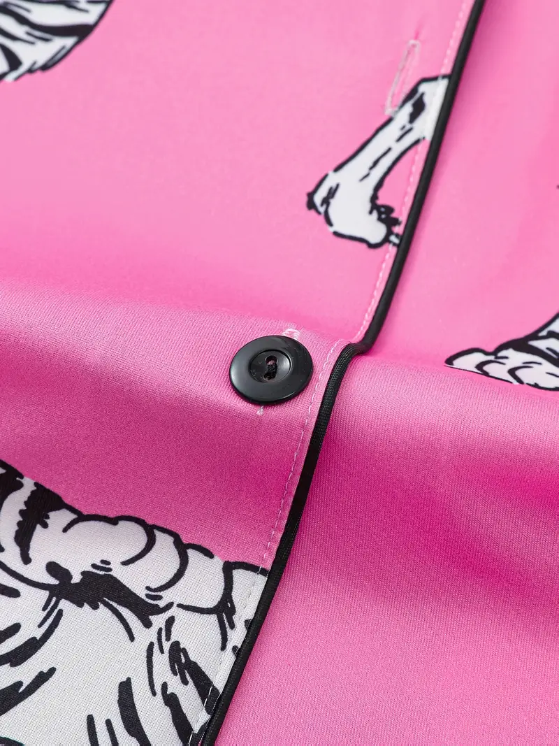 two piece elegant womens sleepwear set comfortable fabric long sleeved button up top with matching pants printed all over pocket details suitable for wear Product details 4