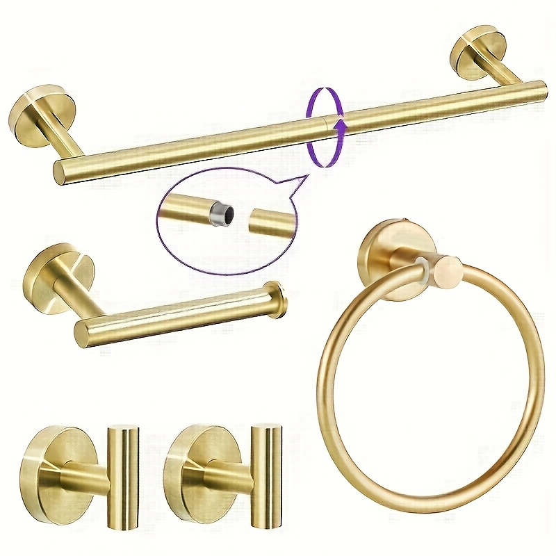 TEMU 5pcs Bathroom Hardware Set - 24-inch Towel Bar Set Includes: 1 24-inch Bathroom Towel Rack, 2 Towel Hooks, 1 Towel Ring, And 1 Toilet Paper