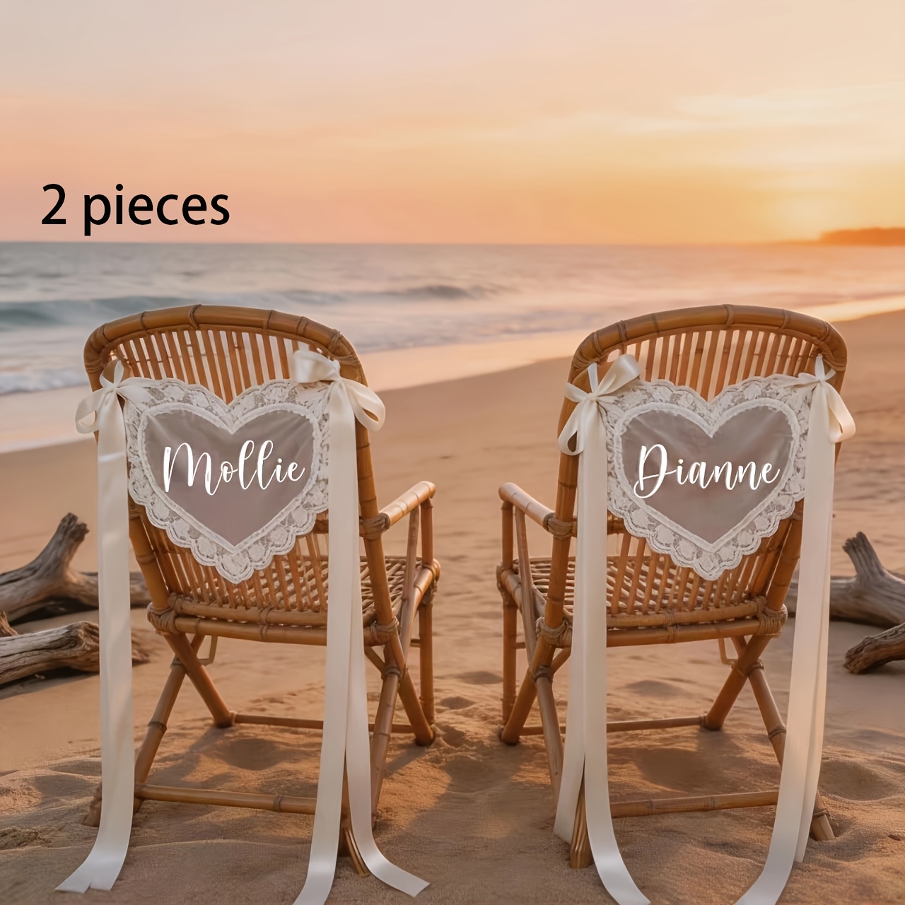 TEMU 2pcs Personalized Lace 'just Married' Chair Signs For The Bride And Groom, Sheer Lace Signs, Wedding Chair Decorations, Custom Wedding Chair