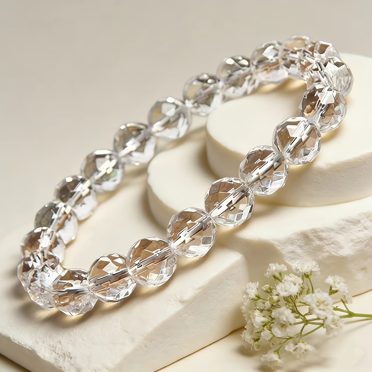 TEMU 1pc Elegant Temperament 8mm Quartz, Unisex Style 64- Round Bead Design, Pure And Translucent, Meaningful And Safe, Suitable For Gifting And Home