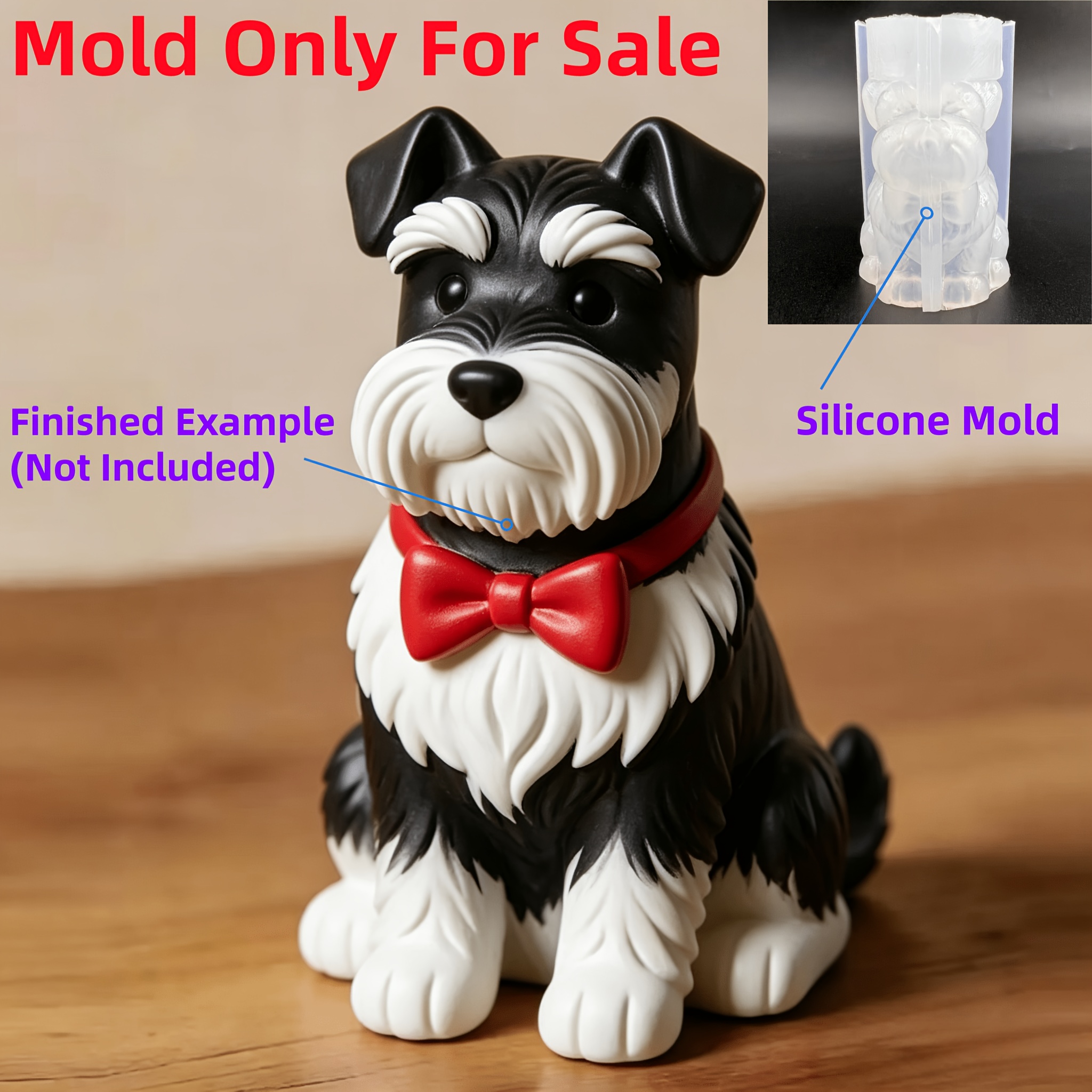 TEMU Stampo 3D per Cane Schnauzer per in Resina, e Gesso - Stampo per Cucciolo Seduto con Creazione di Statuina Dettagliata di Schnauzer, Fai da Te