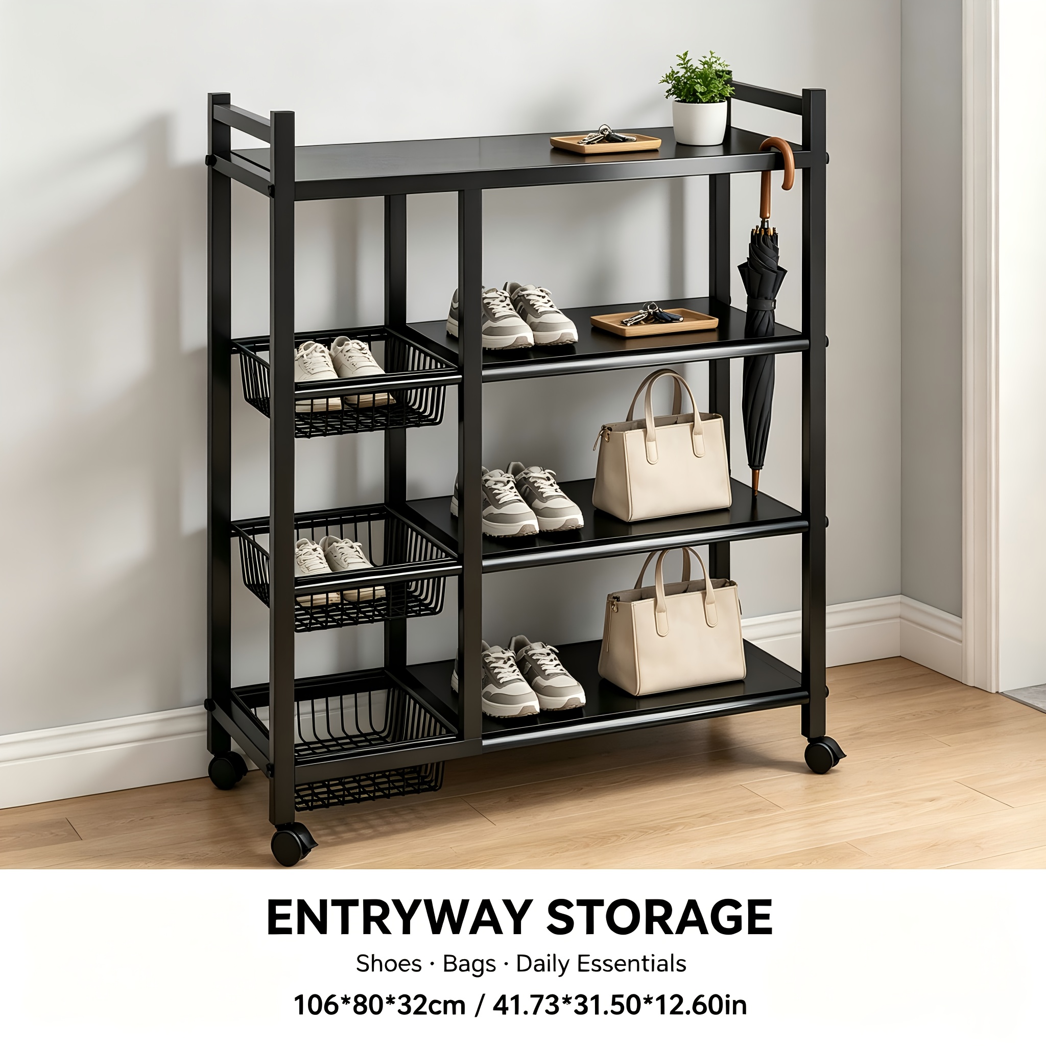 Multi-tier Mobile Kitchen Storage Cart With Space- Frame; Ideal For Organizing Cookware, Kitchen Utensils, And Tableware; Suitable For Pantries, Kitchens, And Commercial Settings, Standing Shelf