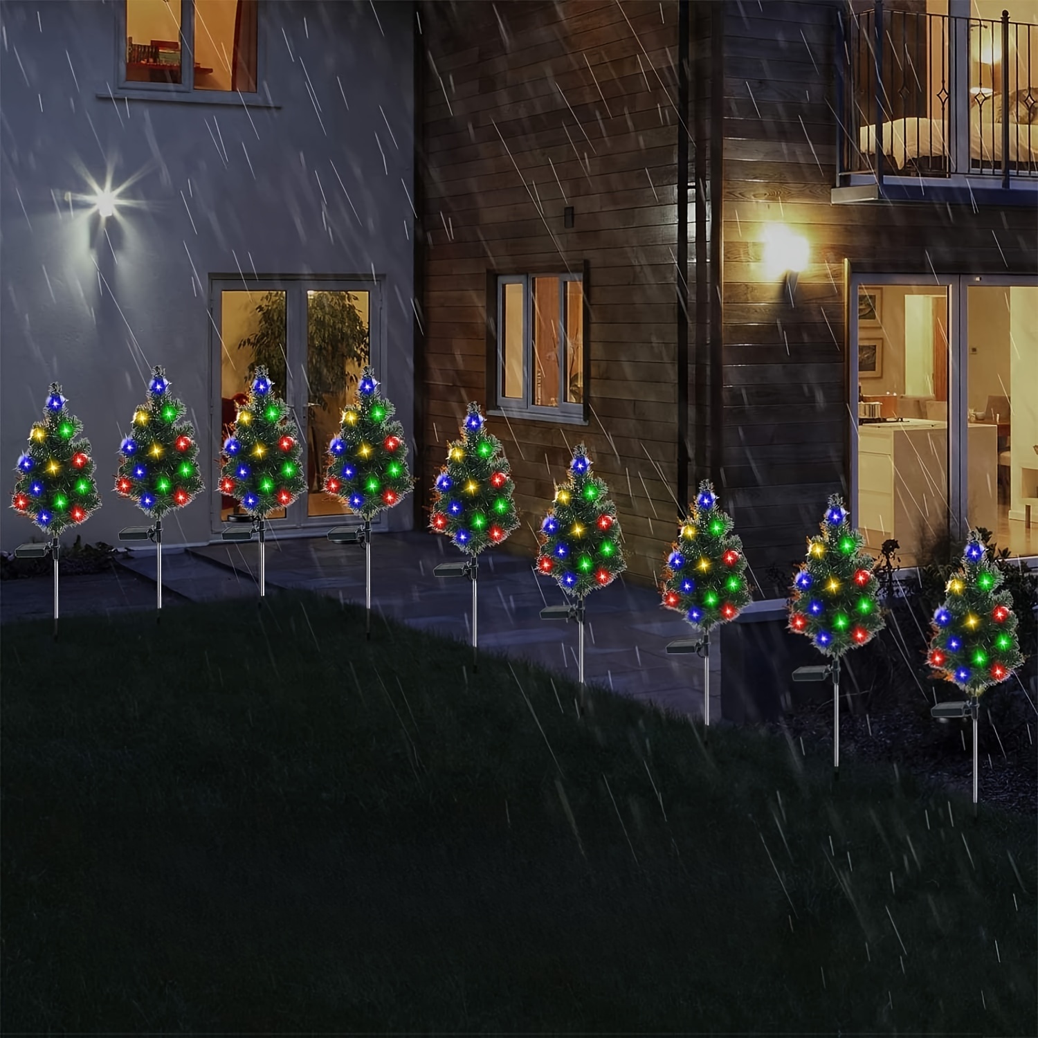 solar powered christmas tree garden stake lights outdoor pathway decor for yard patio lawn details 0