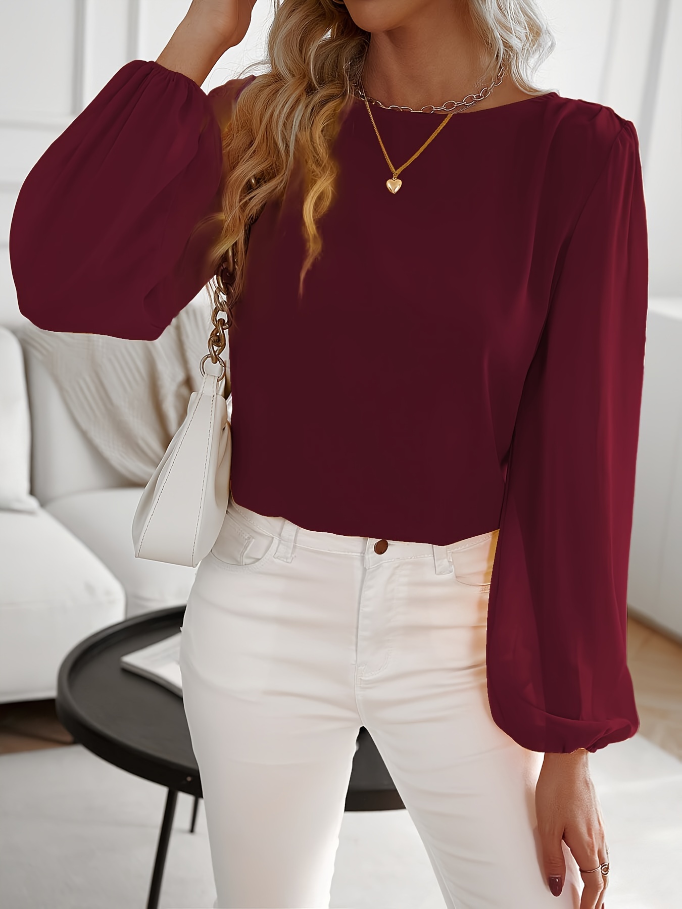 Womens Casual Chiffon Lantern Sleeve Blouse Temu