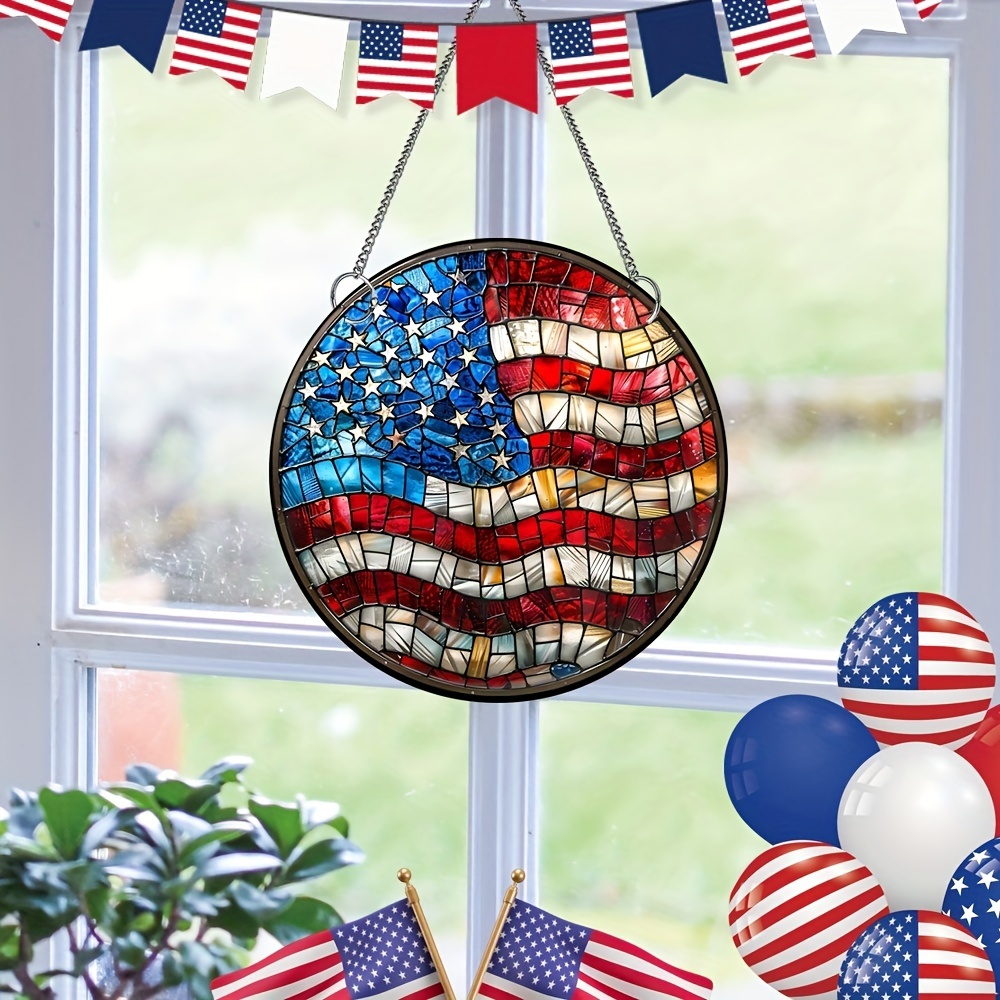 1pc patriotic acrylic suncatcher with american flag design 5 9x5 9in eagle window hanging 4th of july independence day decoration home porch wall decor details 0