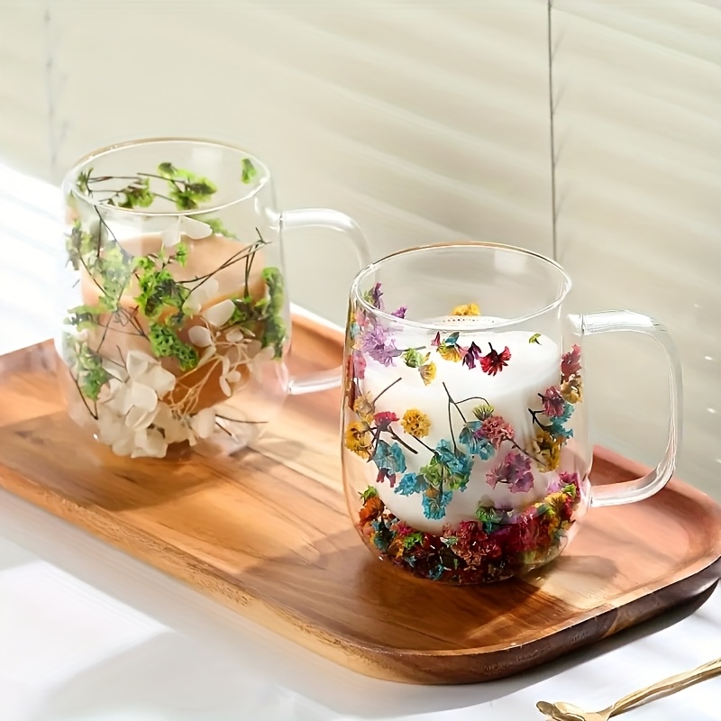 4 pack double walled glass coffee mugs flower filled center - Temu