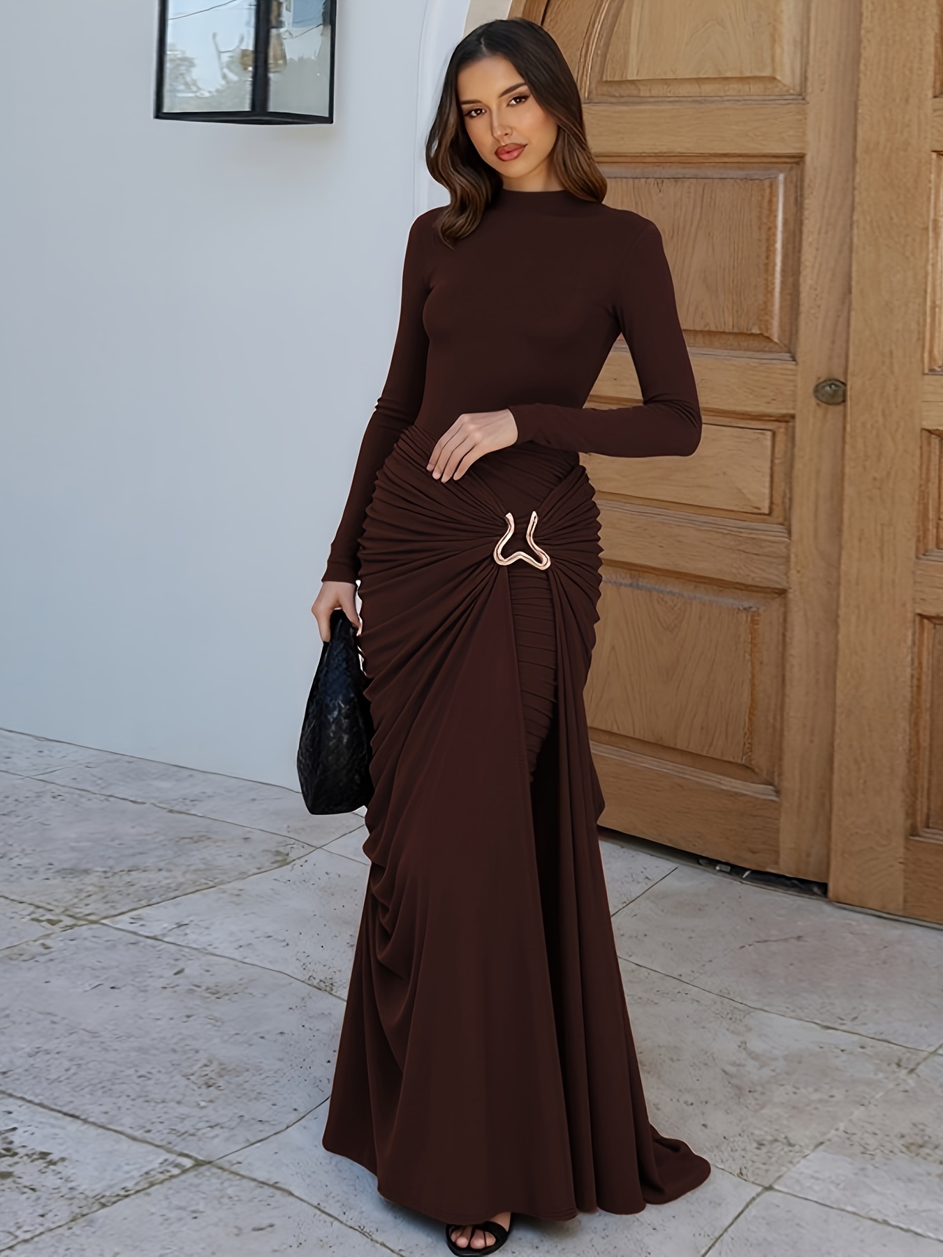 brown dress womens Womens Fall Brown Pocket Dress main image 1