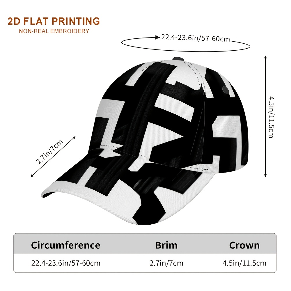 TEMU 1 Stück 2D Flaches Design mit geometrischem -Druck, klassische Baseballkappe - Elegante und trendige Freizeit-Kopfbedeckung, geeignet für