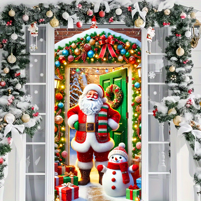 

Polyester Door Curtain With Santa & Snowman - Rustic Vintage Design For Christmas, Halloween, Thanksgiving & More - 35.43x70.87 Inches, Best For Christmas, Thanksgiving