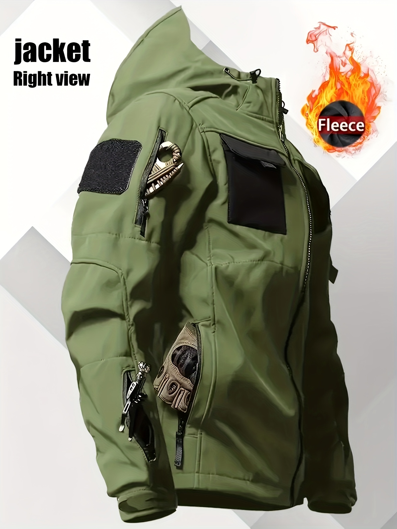 Men's Warm Hooded Zip-Up Shell Jacket with Pockets for Outdoor Activities