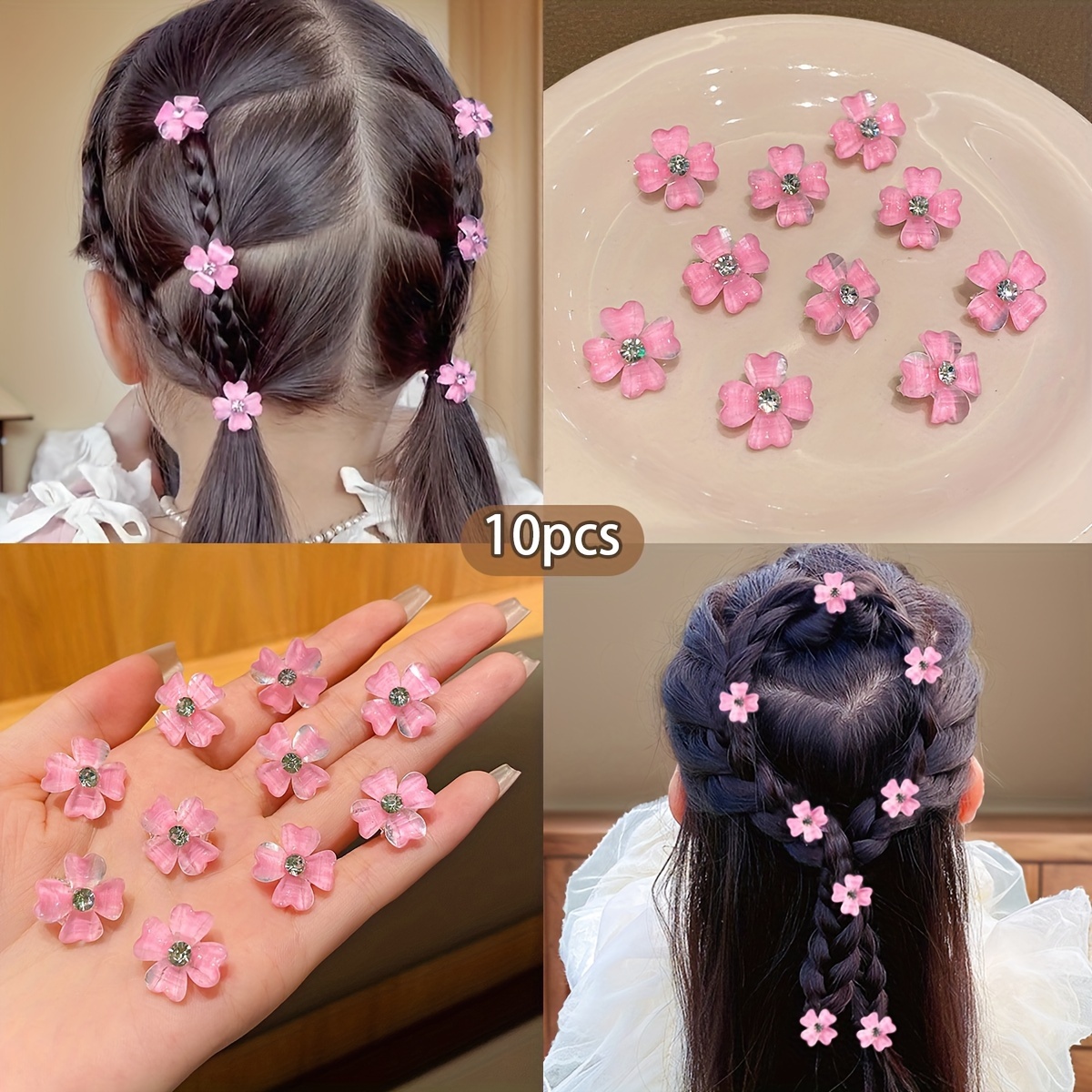 

10pcs Cute Floral Hair Clips For Girls - Sweet Style, Solid Color Resin Hair Accessories Perfect For Casual Attire