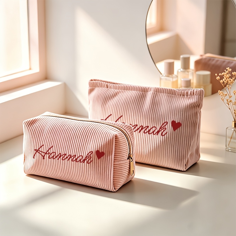 TEMU Set de 2 bolsas de tocador personalizables con texto, bolsas de maquillaje con de , bolsas de cuidado de la piel con cierre de cremallera,