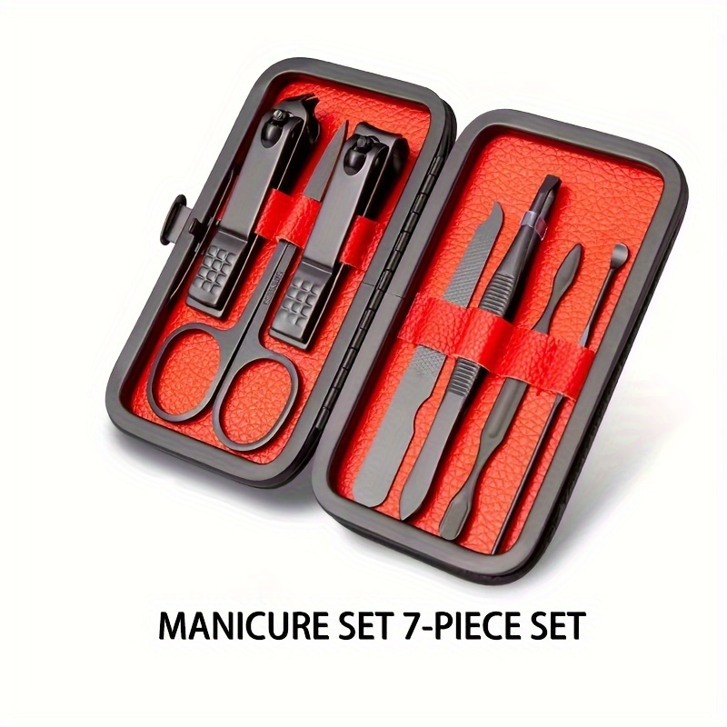 

7-piece Manicure Set, Black Pedicure Kit With Nail Clippers, Grooming Scissors, Cuticle Care Tools, Complete Nail Care Kit For Men And Women With Portable Case