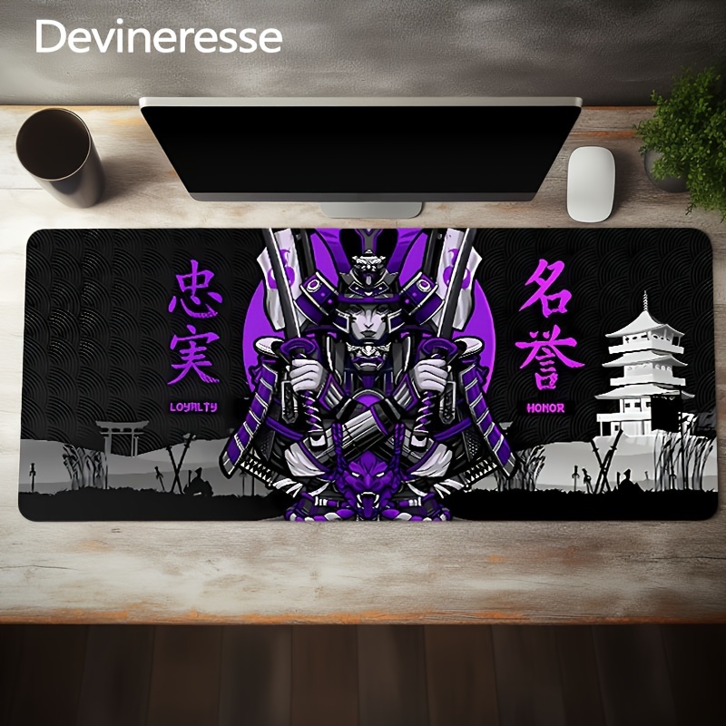 

Japanese Samurai Cool Anime Purple And Black Large Game Mouse Pad Computer Hd Keyboard Pad Desk Mat, Natural Rubber Non Slip Office Mousepad Office Table Accessories As Gift For Valentine's Day