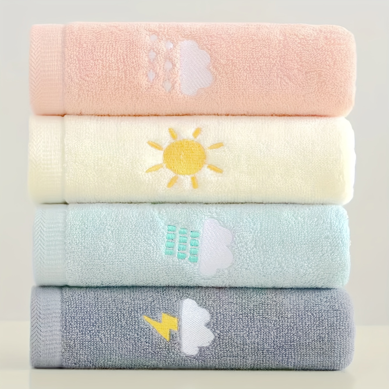 4-pack Pure Cotton Cartoon Face Towels, Soft And Absorbent
