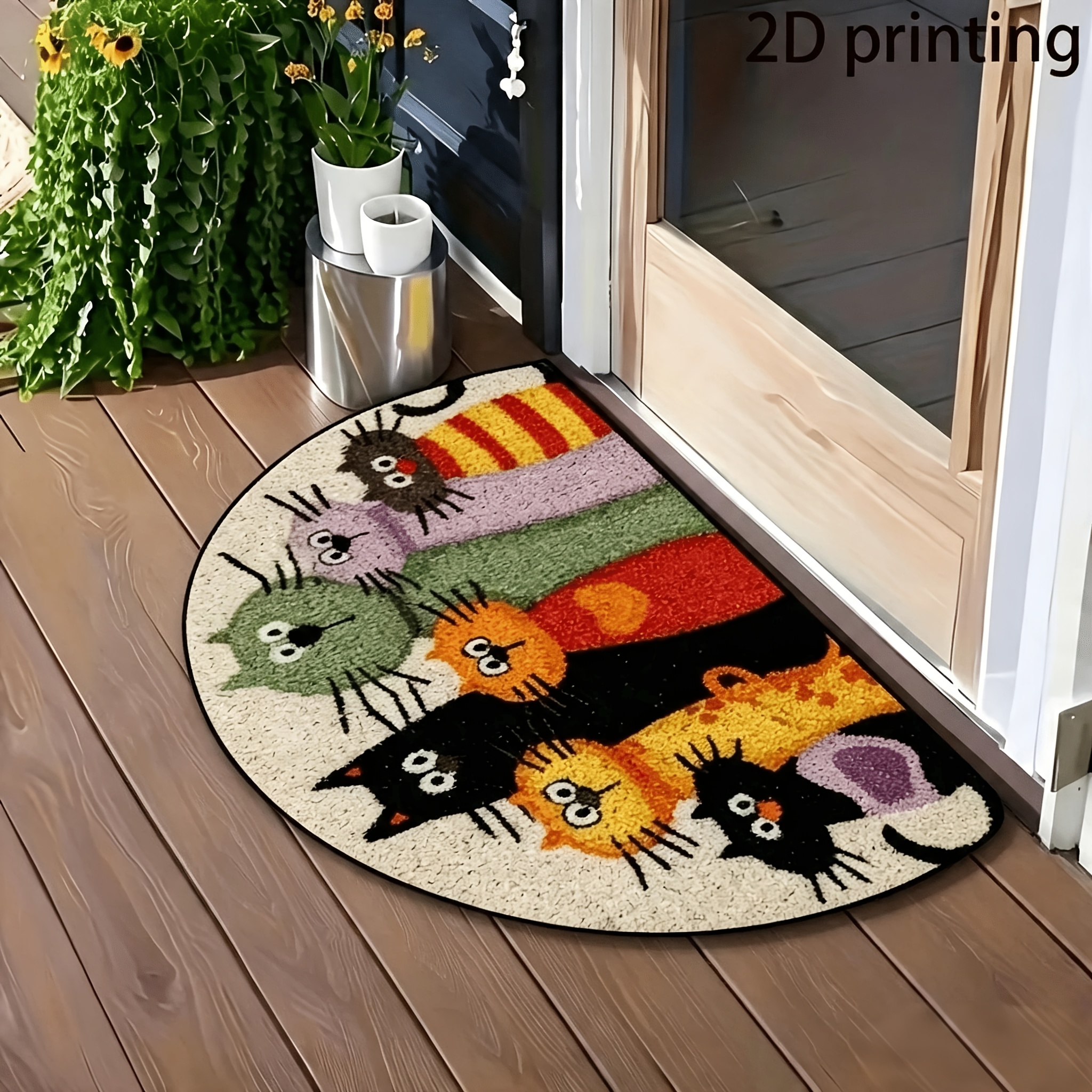 Image of 1pc 2d Flat Cartoon Cat Door Mat, Entrance Rug, Machine Washable, For Home, Kitchen, Living Room, Bedroom Decor