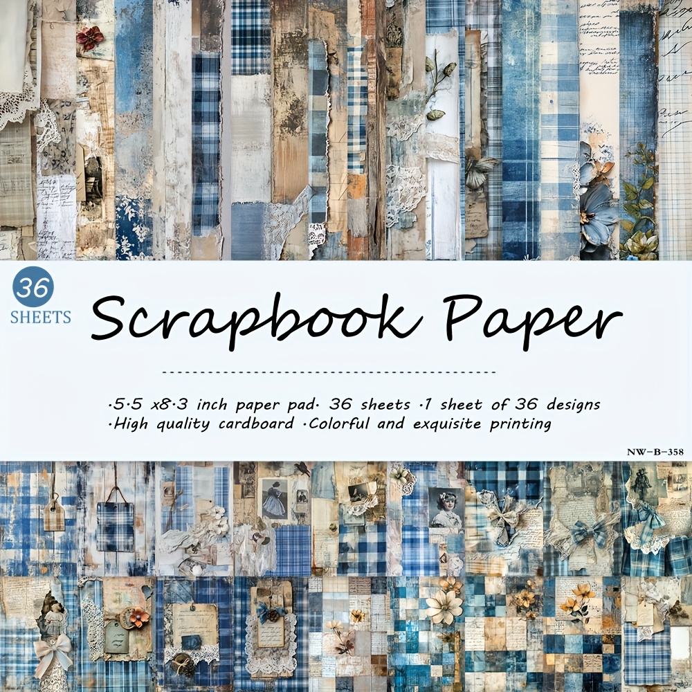 TEMU 36 Sheets Of A5 Vintage-style Journal Paper With A Primitive And Dilapidated Charm, Handicraft Decoration, Magazine And Craft Supplies-blue