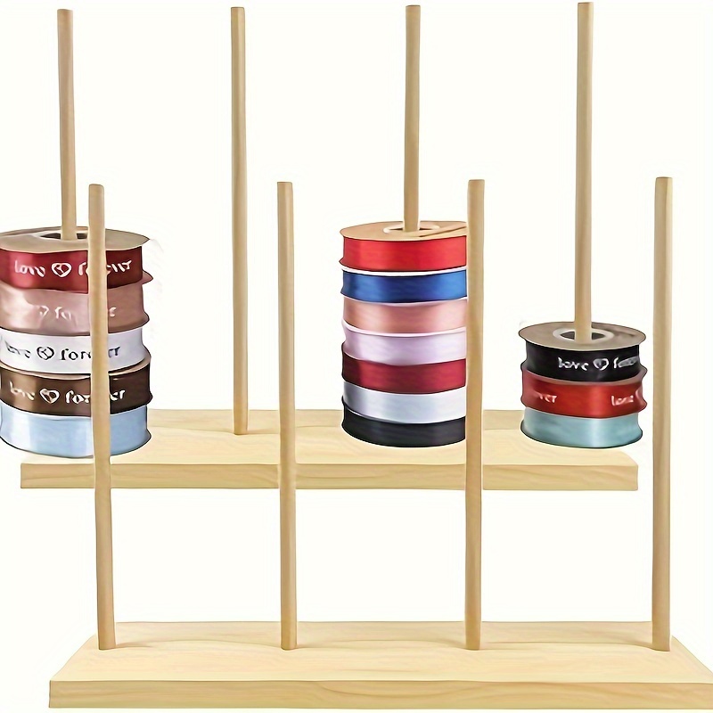 

1pc Overhead Wooden Ribbon Organizer - Multi-tier Crafts Spool Storage Rack, Practical Bracket Shelf For Sewing Tools, Handmade Decor, Crochet Rolls, And Gift Wrapping - No Golden Pipes, Utility Racks