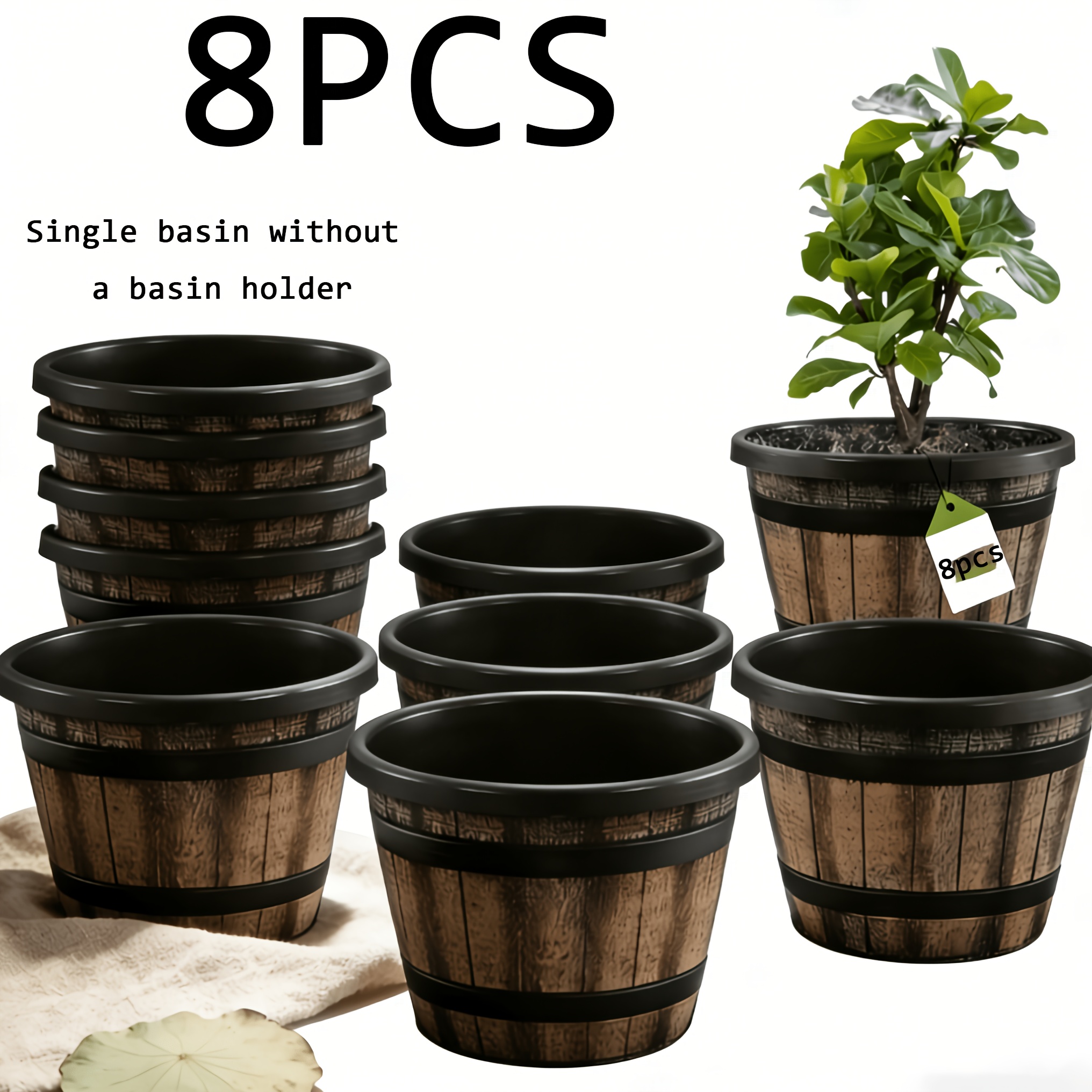 item picture set of 8   large and thick flower pots designed to     plastic barrels suitable for indoor outdoor gardens home plants durable and stylish decor indoor and outdoor planters rustic aesthetics gardening gift home decor