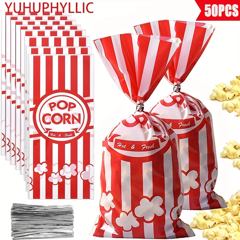 

Yuhuphyllic 50pcs Popcorn Bags Takeaway Bags, , Biscuits, Snack Bags, Personal Food, Cinema Bags Individual Serving /white Striped Popcorn Movie Bags Theater Carnival Party Afternoon Tea