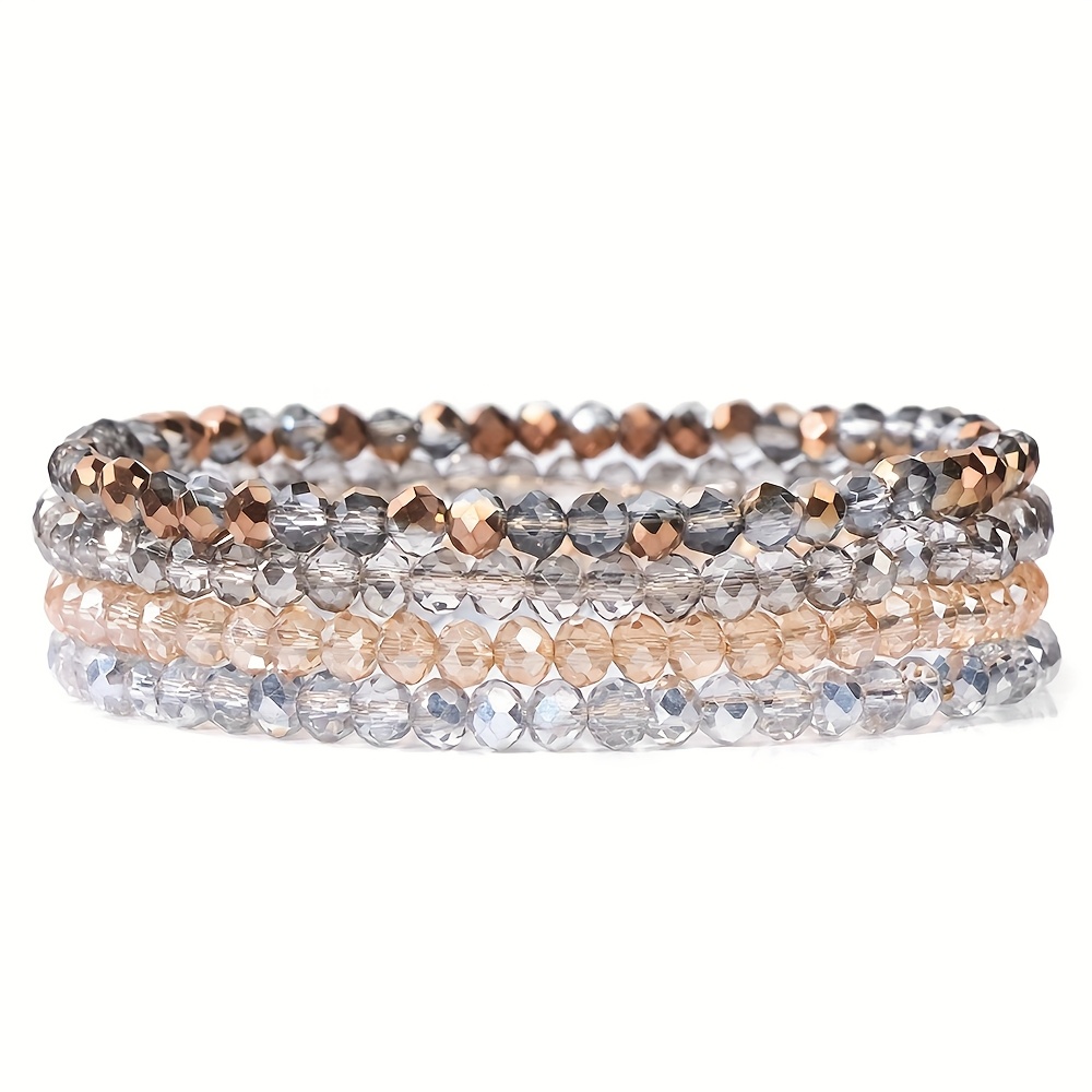 TEMU 4 pièces de bracelets élastiques en perles imitant cristal verre laminé couleur bohème pour femmes - Idéal pour plage, fête, vacances ou cadeaux
