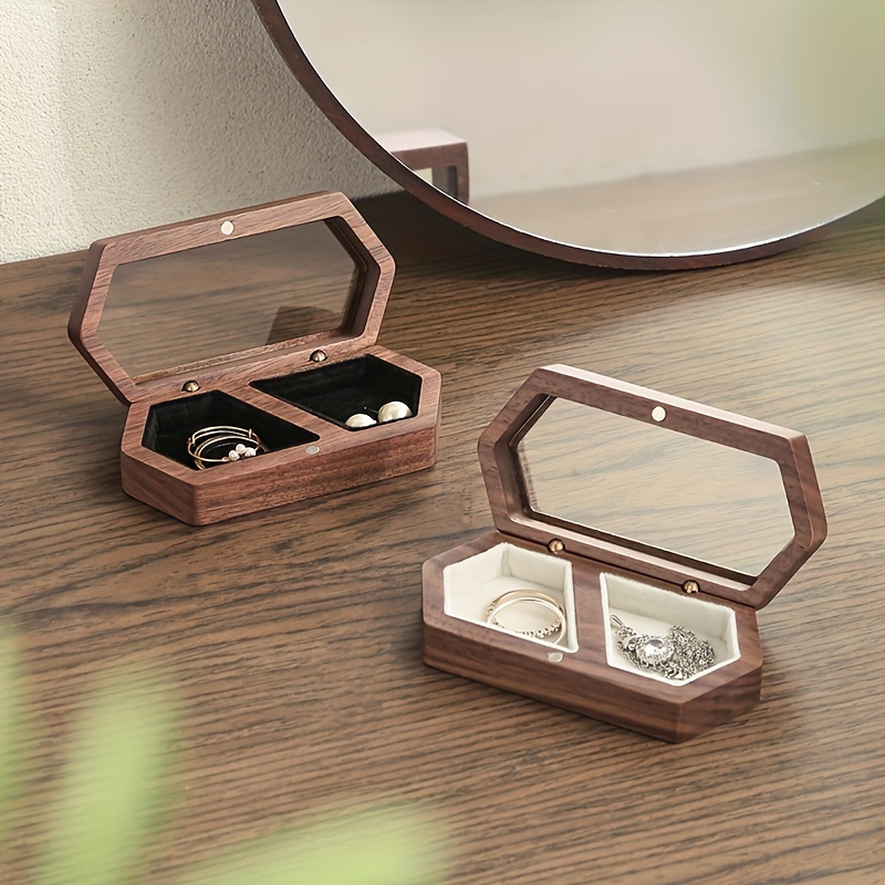 1pc wooden jewelry box vintage ring display box wedding ring storage box earrings necklace storage box small jewelry box with transparent lid