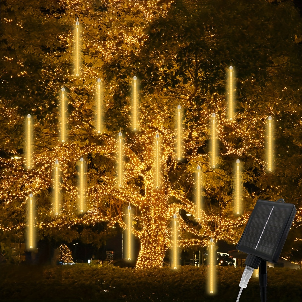 Solar 8 String 192led Outdoor Meteor Shower Christmas Light, Solar Light, Ipx4, Thanksgiving Halloween Decorative Light, Blue Warm Color