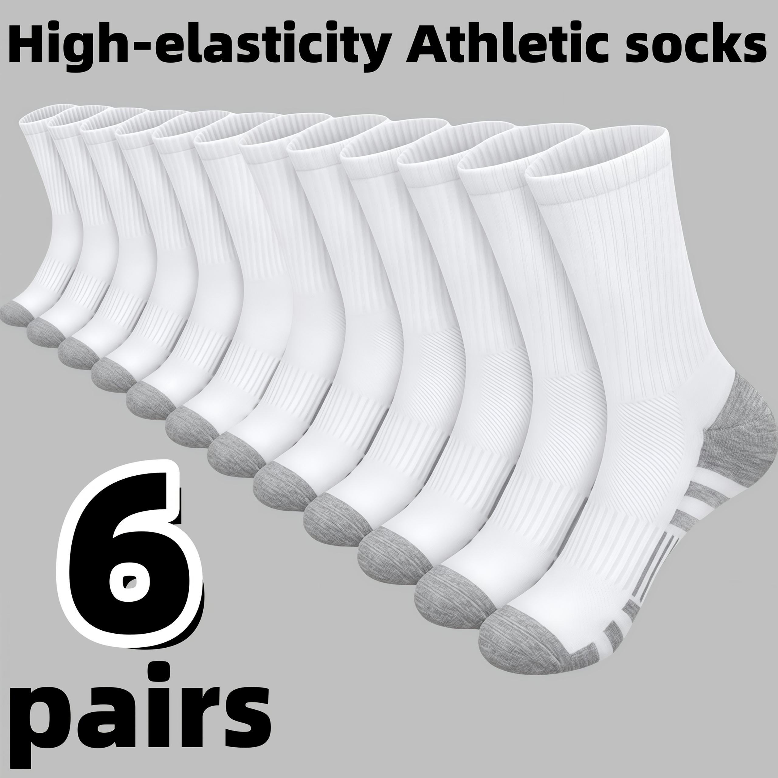 TEMU Men's Long Socks 6-pair Assorted Color Pc, Random Color Socks, Autumn Sports Socks, Socks, Comfortable Men's Socks, Solid Color Socks, Classic