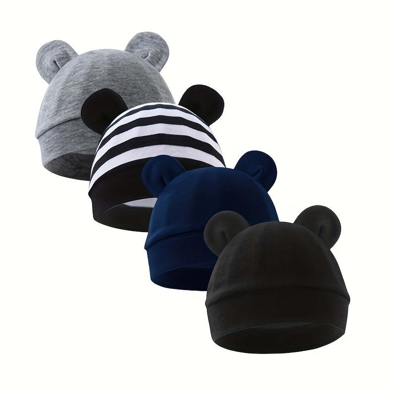 Image of 4pcs Hat Set For Spring And Autumn, Beanie, Unisex Hat With Soft Fabric And Cute Design, Suitable For Daily Wear In , For Aged 0-6 Months