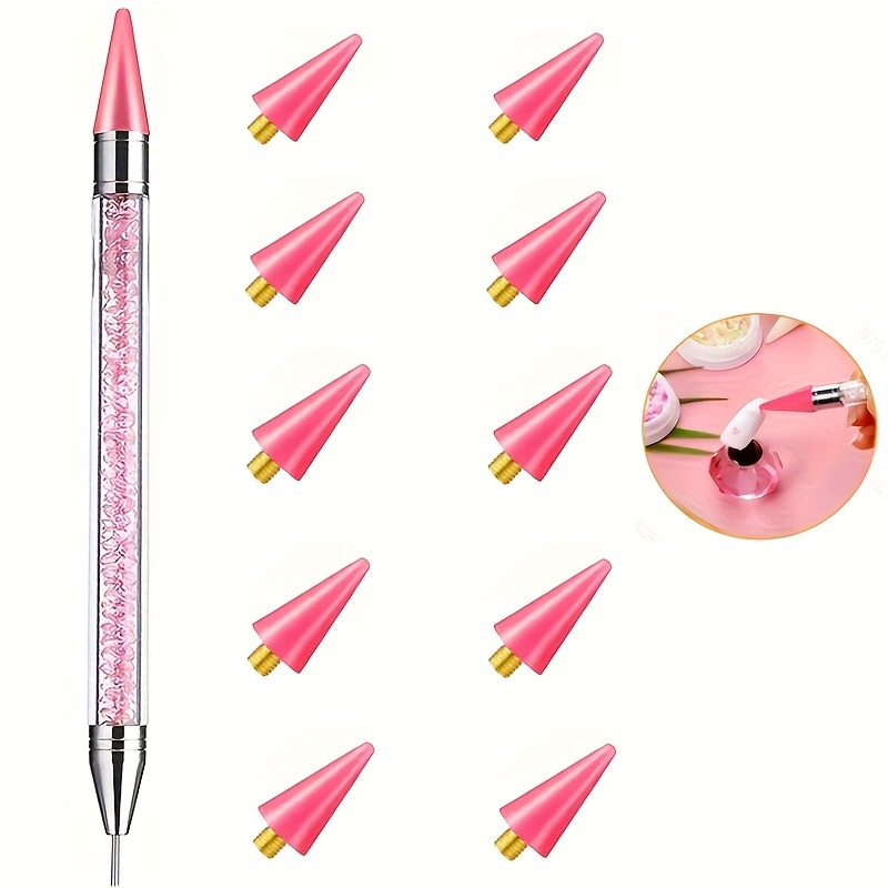 

1 Set Nail Art Picker Dotting Pen With 10 Replacement Tips - Dual-ended Wax Pencil For Nail Art Design, Unscented